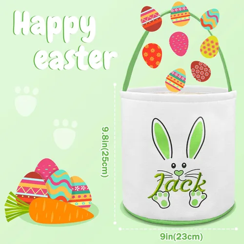 Vista 5 de Canastas de Pascua de lona para niños, cestas de Pascua personalizadas, grandes, personalizadas con nombre, cestas de regalo para bebés, para niños