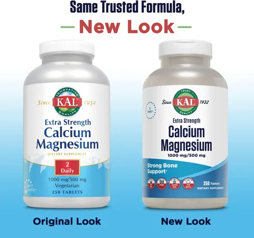Vista 3 de KAL Suplemento de calcio y magnesio extra fuerte para mujeres y hombres, con calcio de 1000 mg y magnesio 500 mg, soporta huesos saludables