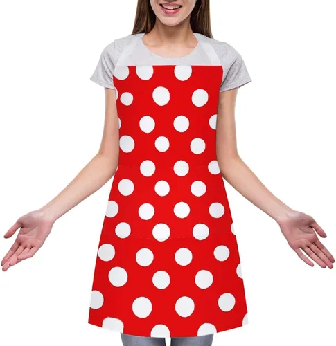 Vista 3 de MUSM Red And White Polka Dots Apron，Classic Vintage Funny with Pockets Aprons,Adjustable Bib Waterdrop Resistant for Kitchen Cooking Restaurant BBQ