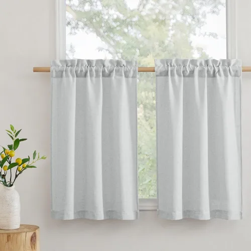 Vista 27 de RYB HOME - Cortinas de café de 24 pulgadas de largo, cortinas cortas de lino traslúcidas para ventana pequeña, cortina de media privacidad con Angora