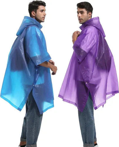 Vista 58 de Ponchos de lluvia reutilizables con capucha con cordón para adultos, abrigo de lluvia grueso impermeable, 2 paquetes