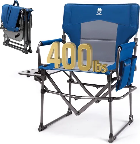 Vista 9 de EVER ADVANCED Silla de directores de camping con mesa auxiliar, plegable portátil con tamaño compacto, silla de césped resistente con bolsillo