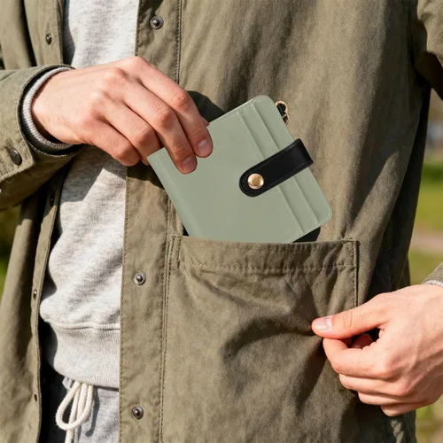 Vista 7 de Burbuja Sage Green Solid Color Womens Wallet Slim PU Leather Wallet with RFID Blocking, Bifold Zipper Coin ID Window Holder for Ladies