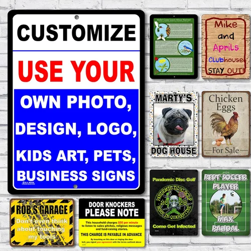 Vista 6 de Letrero de metal de aluminio personalizado con tu propia imagen, foto, mascotas, logotipo de arte o negocio para niños (12 pulgadas, redondo)