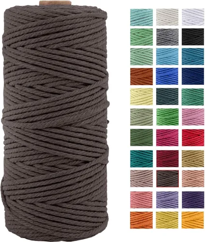 Vista 28 de Cordón de macramé de algodón natural grueso de 3mm x 109 yardas, cuerda de algodón trenzado de 4 hebras para macramé suave de color natural hecho a
