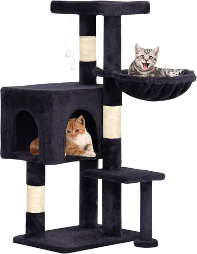 Vista 31 de BestPet Torre para Gatos de 36" Beige Torre Resistente para Gatos de Múltiples Niveles con Casita de Felpa, Percha Acogedora, Postes
