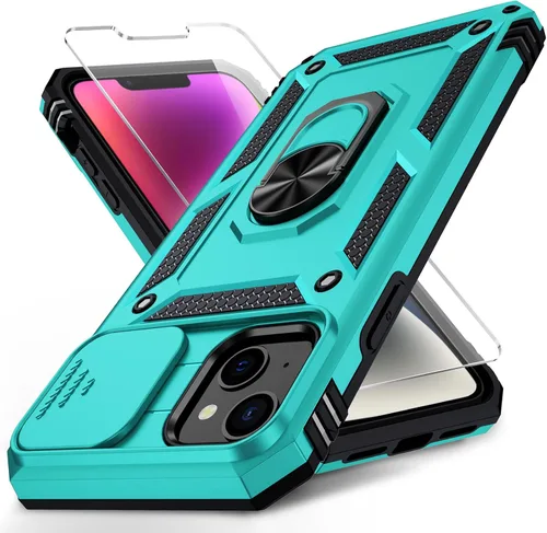 Vista 14 de Funda para iPhone 14 con cubierta para lente de cámara, protector de pantalla HD, protección contra caídas de grado militar de 10 pies, soporte