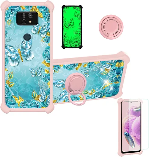 Vista 49 de jioeuinly Funda compatible con Oukitel P1 Pro con protector de pantalla de vidrio templado, policarbonato duro + silicona suave, soporte de anillo