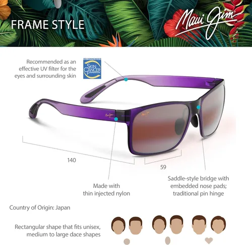 Vista 6 de Maui Jim Gafas de sol rectangulares polarizadas de ajuste universal para hombre y mujer Red Sands