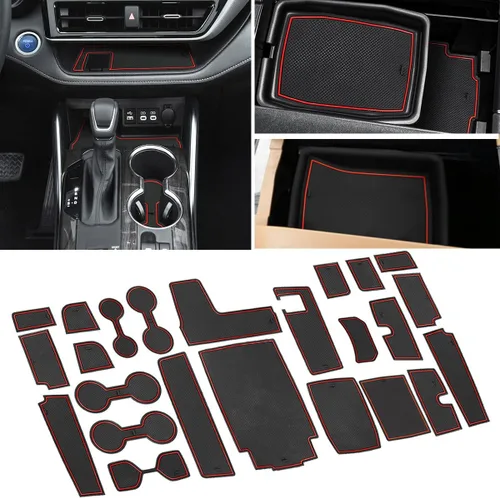 Vista 13 de Auovo Alfombrillas antipolvo para puerta Toyota Highlander Accesorios 2019 2018 2017 2016 2015 2014 Inserto para portavasos con revestimiento