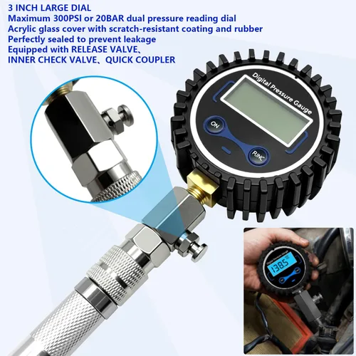 Vista 6 de ZKTOOL Comprobador de Compresión Digital LCD Automotriz, Medidor de Compresión Digital 250 PSI, Kit de Adaptador de Comprobador de Compresión