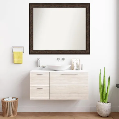 Vista 1129 de Amanti Art Espejo de pared personalizado no biselado (25 x 25 pulgadas), marco de bronce acentuado, varios tamaños personalizados, espejo de baño