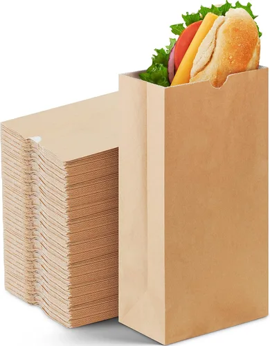 Vista 10 de CulinWare Bolsas de papel marrón forradas con cera de 1 libra, resistentes a la grasa, ecológicas, desechables, parte superior plegable, 250