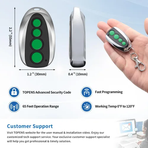 Vista 7 de TOPENS M12 - Transmisor de 4 botones con control remoto para abridor automático de puerta corredera oscilante, paquete de 2 unidades, transmisor