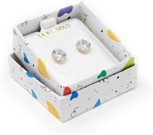 Vista 5 de 14kt Solid Yellow Gold Superbright Clear Cz Basket Setting Round Screwback Stud Earrings