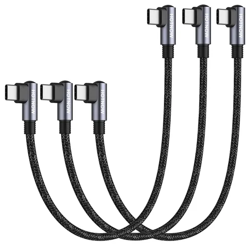 Vista 14 de Cable USB C a USB C en ángulo recto de 0.5 pies, paquete de 3 cables de carga corta USB C de 6 pulgadas, cables de carga rápida de 65 W para iPhone