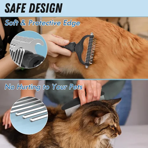 Vista 4 de Docrok Combo de aseo para mascotas: rastrillo para subcapa, cepillo desenfundador para perros y gatos de pelo largo, color negro