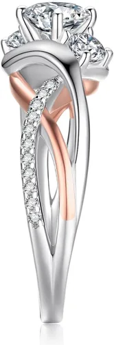 Vista 6 de JewelryPalace Infinity Twisted Cubic Zirconia 3 Stones Engagement Ring for Women, Love Knot 925 Sterling Silver 14K Rose Gold Promise Ring for her