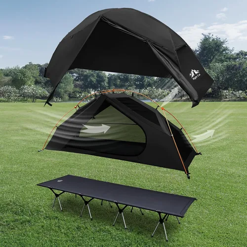 Vista 9 de Night Cat Tienda de campaña para cuna – Impermeable 1 persona fuera del suelo Combo cama para adultos portátil fácil instalación tienda negro 31.5