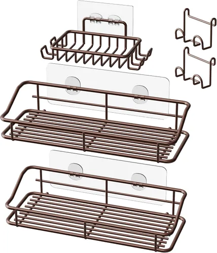 Vista 16 de Nieifi - Estante adhesivo para ducha con estantes de almacenamiento sin perforación de acero inoxidable con ganchos para baño, lavabo, aseo