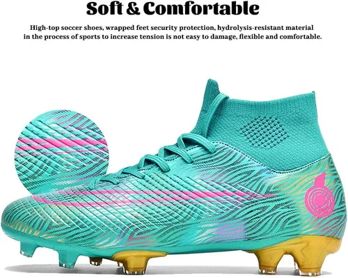 Vista 2 de Maylrvjv Zapatos de fútbol para hombre, botas de fútbol para niños grandes, transpirables, ligeros, para exteriores, interiores, profesionales