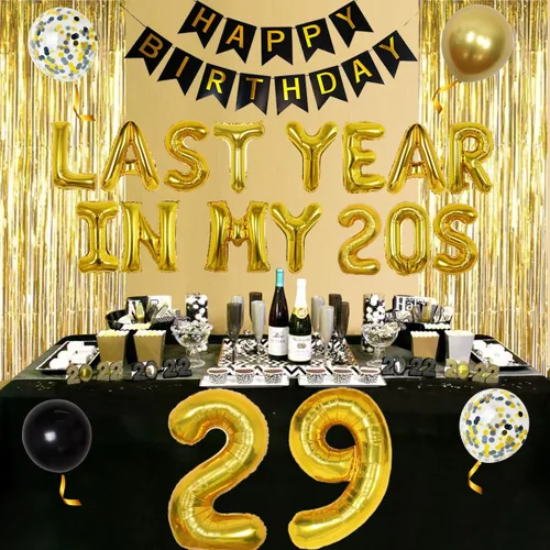 Vista 4 de Decoraciones número 29 para hombres y mujeres, pancarta dorada de globos del año pasado en mis 20, decoración de felicitación a los 29 años
