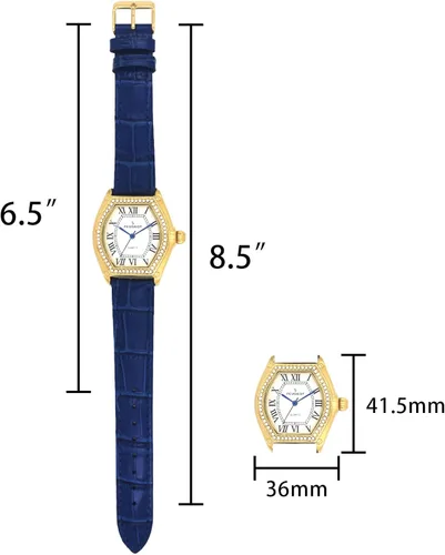 Vista 5 de Peugeot - Reloj chapado en oro de 14 quilates para mujer, con forma de barril, bisel con tachuelas y correa de piel