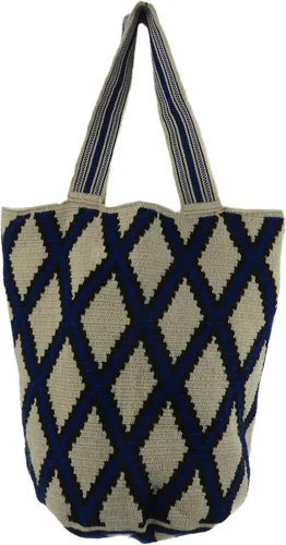 Vista 2 de Bolso de playa WAYUU mochila cubo original de Colombia hecho a mano de comercio justo mochilon shopper extra grande susu