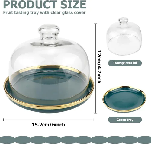 Vista 2 de DOERDO - Soporte para pasteles de 6 pulgadas con cúpula, plato de cerámica con cúpula de vidrio transparente, para macarrón, queso, postres, 6 x 4.7