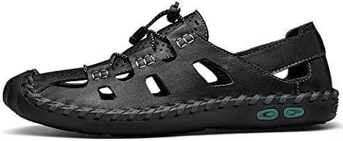 Vista 2 de DZUJY Sandalias Hombre Pantuflas para hombres Chanclas para hombre Zapatos de verano con punta cerrada de cuero transpirable al aire libre Zapatos