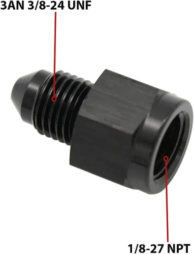 Vista 2 de 1/8 NPT hembra a -3 AN AN3 macho Flare Thread Expander adaptador Expander Accesorios de manguera Aluminio Negro