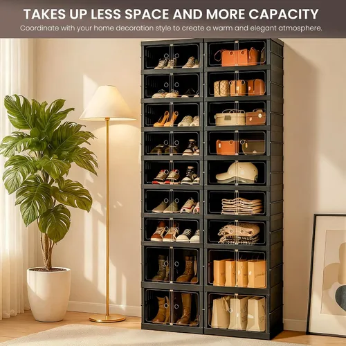 Vista 4 de Organizador de Zapatos Plegable Caja de Almacenamiento, Estante de Zapatos Plegable Portátil Extra Grande para Closet, Caja de Almacenamiento