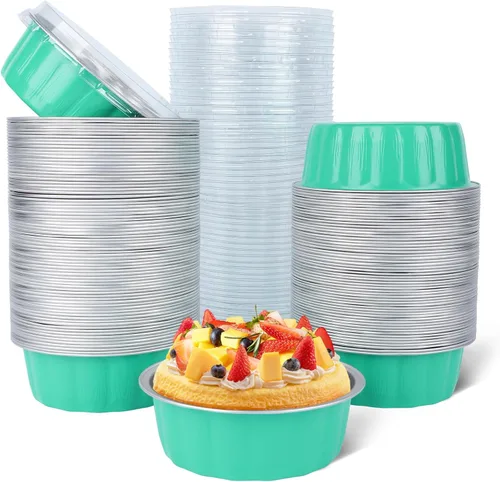 Vista 20 de Beasea Disposable Ramekins with Lids, 50 Pack 8oz 235ml Aluminum Foil Baking Cups with Lids, Aluminum Creme Brulee Ramekins Muffin Cupcake Pudding