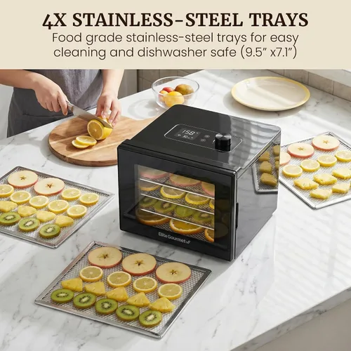 Vista 6 de Elite Gourmet - Deshidratador de alimentos, bandejas de acero inoxidable, controles de temperatura ajustables, aperitivos de jerky, hierbas, frutas