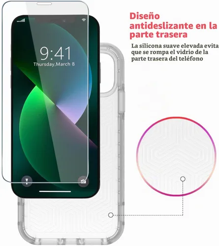 Vista 5 de Diverbox Funda para iPhone 13 [a prueba de golpes] [a prueba de caídas] [protector de pantalla de vidrio templado], funda de protección resistente