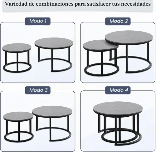 Vista 7 de Juego de 2 mesas auxiliares redondas para sala de estar, mesa central elegante con mesa de grano de madera, mesas auxiliares pequeñas