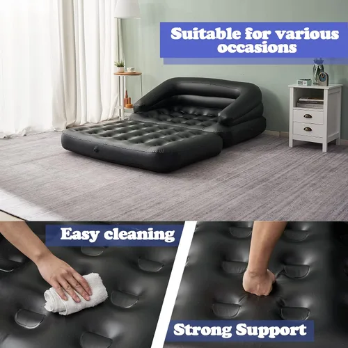 Vista 4 de Sofá cama inflable, sofá inflable para camping, impermeable, negro