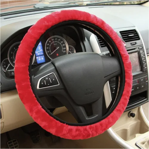 Vista 8 de Ziciner Funda elástica mullida para volante, protector suave de 15 pulgadas para el invierno cálido, fundas antideslizantes y esponjosas para Beige