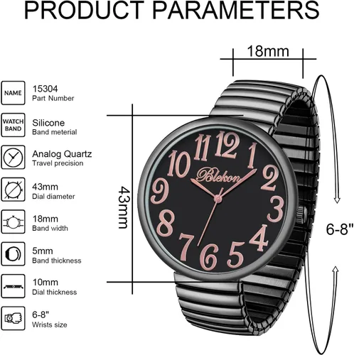 Vista 2 de Blekon Collections Nuevo Reloj de Moda con Correa Elástica de Tamaño Super Grande, Movimiento Japonés PC21J