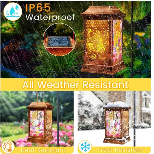 Vista 4 de Faroles Solares de Colibrí para Colgar al Aire Libre, Luces Solares de Metal y Vidrio para Decoración de Jardín, Regalos para Mujeres, Mamá