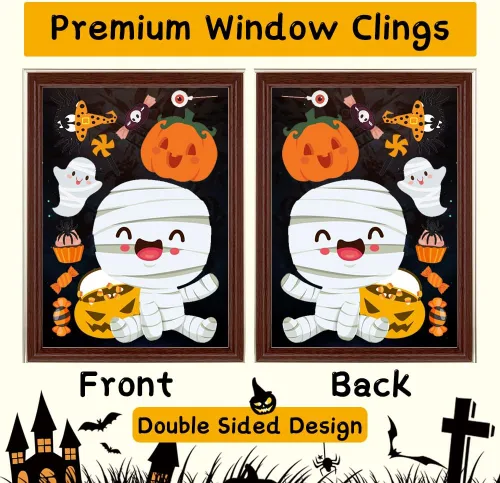 Vista 3 de 6 hojas de adhesivos para ventana, lindas calcomanías y calcomanías de Halloween para niños, decoración de ventanas interiores