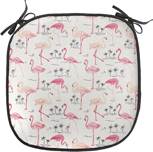 Vista 187 de Ambesonne Flamingo - Cojín de asiento para silla, diseño de fantasía exótica con elementos de vida silvestre hawaiana en colores pastel, acolchado