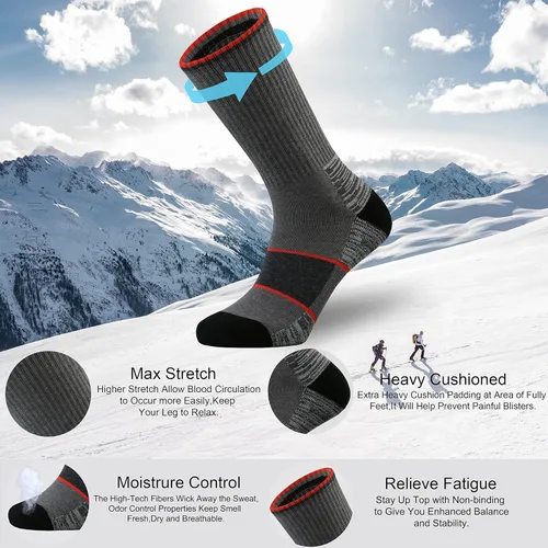 Vista 2 de Ortis Calcetines acolchados de lana merino para hombre con control de humedad y peso ligero, transpirable para senderismo al aire libre y ciclismo