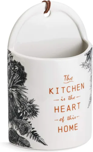 Vista 3 de DEMDACO Heart of Home - Vajilla de cerámica brillante (9 x 6 pulgadas), diseño floral en blanco y negro