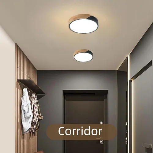 Vista 8 de Lámpara de techo LED moderna, 2 paquetes de luces de techo de montaje empotrado de madera, luces de cocina LED y accesorios de iluminación
