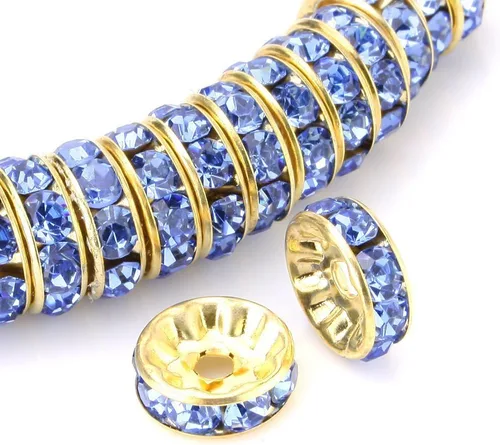 Vista 18 de RUBYCA 100 unidades de cuentas espaciadoras redondas estilo Rondelle en tono dorado de 10 mm, cristal checo AB blanco