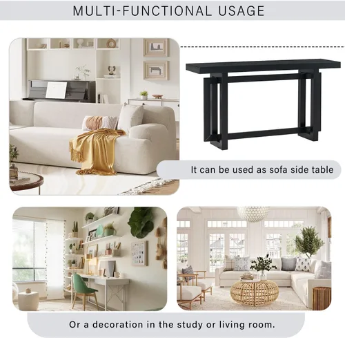 Vista 6 de Mesa consola de madera maciza, 59.1 pulgadas, entrada extralarga, mesa de sofá para entrada, pasillo, sala de estar, vestíbulo, estilo minimalista