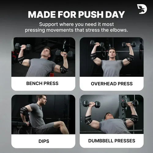 Vista 9 de DMoose Fitness Elbow Wraps for Weightlifting (Pair) - 40'' Adjustable Strap for Gym Workout & Bench Press, Compression Elbow Sleeves for Tendonitis