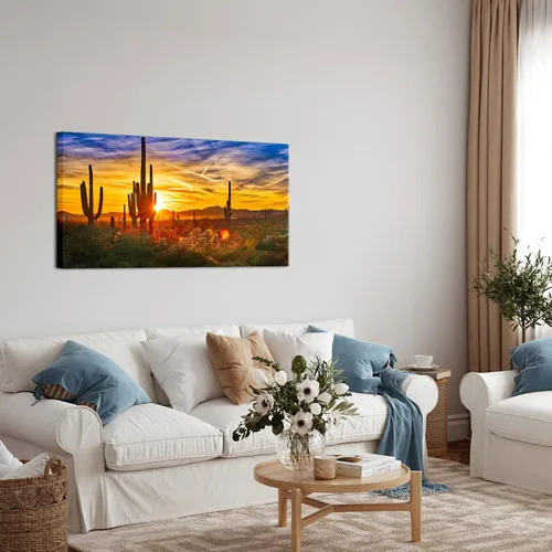 Vista 4 de Nachic Wall Lienzo decorativo de gran tamaño para decoración del desierto sonorano, impresiones de imágenes de saguaros al atardecer, pintura