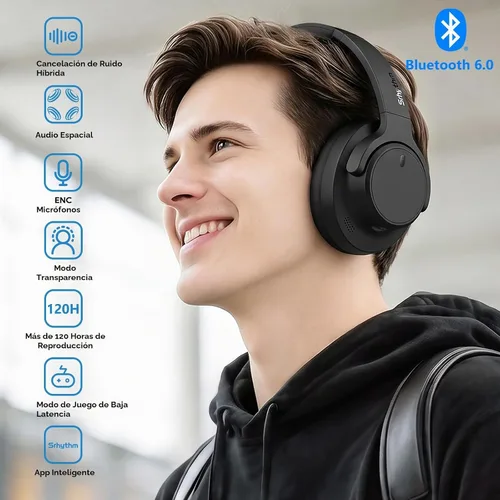 Vista 5 de Srhythm NiceComfort 15 (2nd Gen) Hybrid Noise Cancelling Wireless Headphones,Bluetooth 6.0,with Low Latency,Spatial Audio,ENC,120Hrs